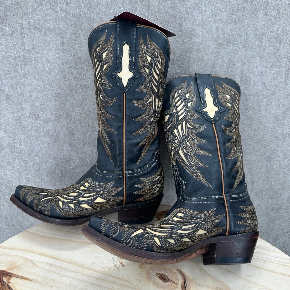 Lucchese Hillsboro M3582 Western Boots Women Black Crackle Bone Inlay Snip Toe - Picture 8 of 11